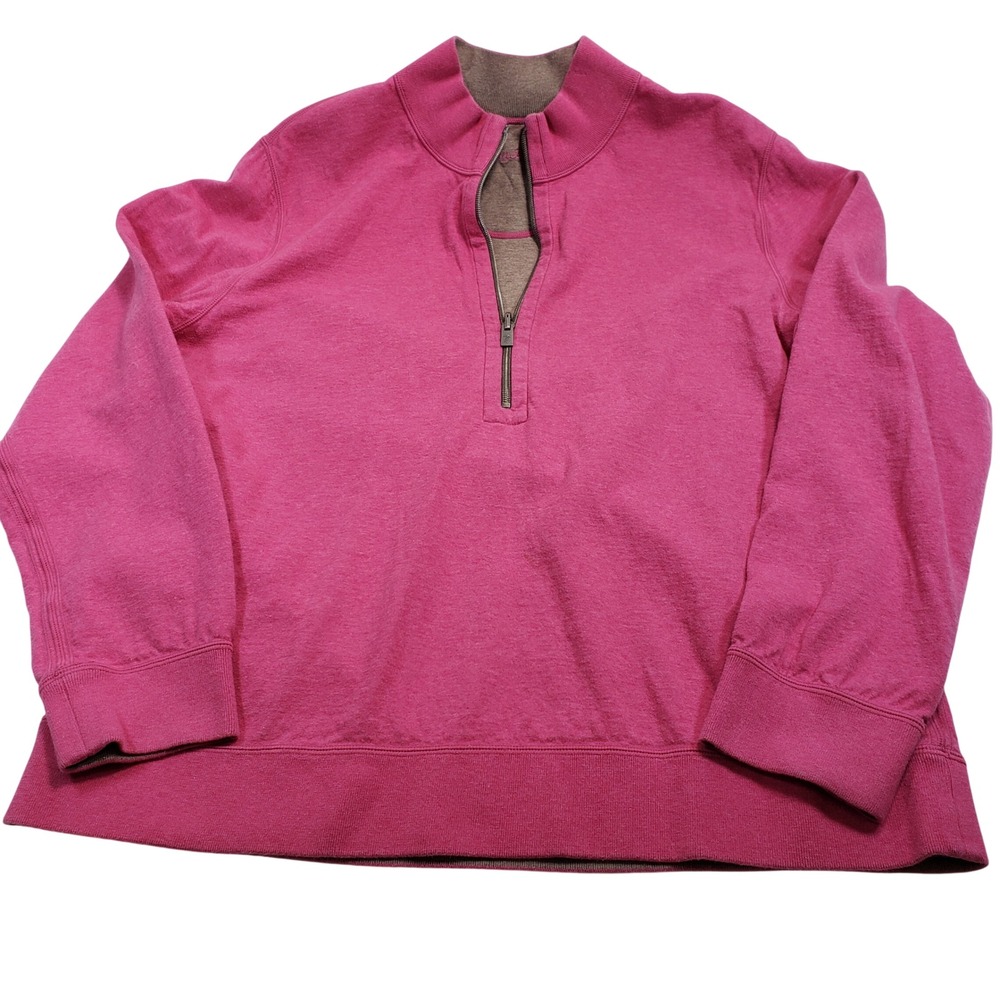 Tommy Bahama Reversible Quarter Zip Sweatshirt Brown Pink Contrast Stitch Mens L